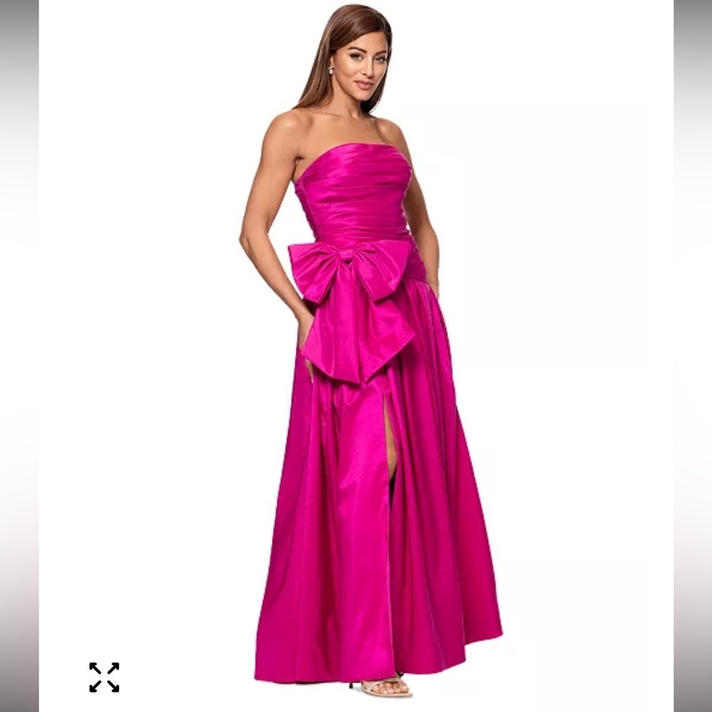 XSCAPE Women’s Women's Pink Bow-trim Ruched Strapless Gown size 4 - Picture 2 of 15
